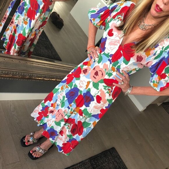 FAITHFULL THE BRAND Vittoria Midi Dress in Anita Floral on white US 6 Medium - Picture 4 of 16